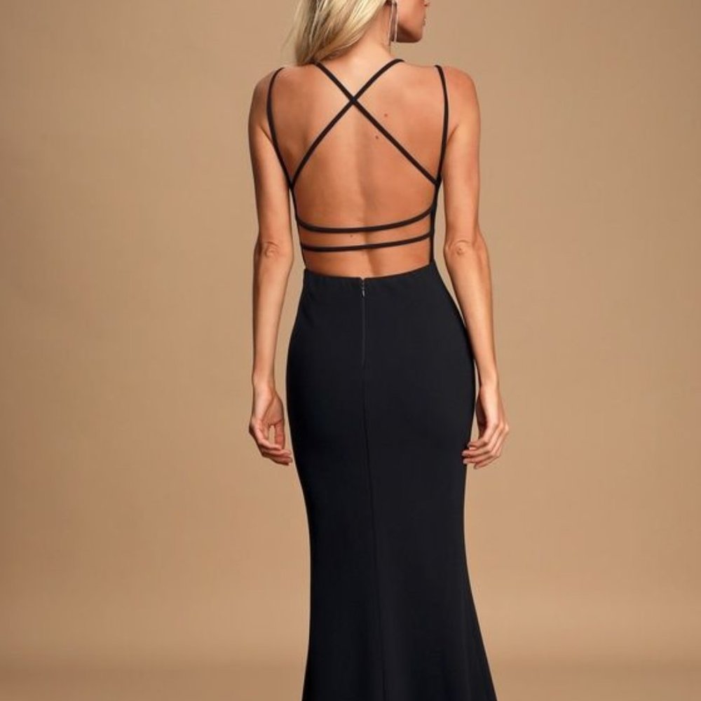 All this Allure Black Strappy Backless Mermaid Maxi Dress